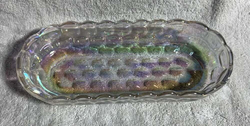 Vintage Federal Glass Colonial Iridescent Relish Tray